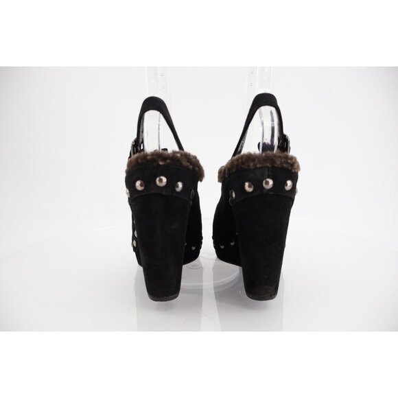 Stuart Weitzman Clogger Mules Women's Size 5.5 Black Wedge Platform Suede Fur - Picture 5 of 12